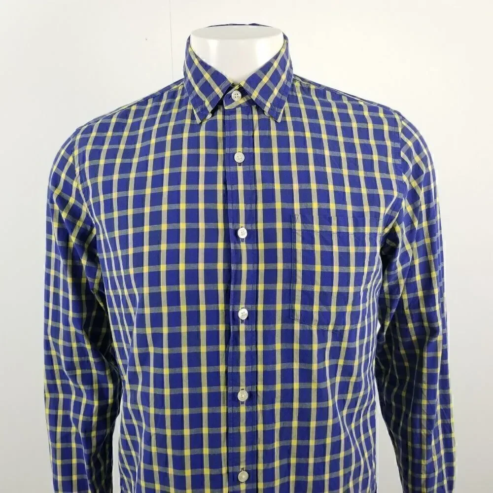 J. Crew Blue & Yellow Washed Shirt in Bold Tattersall Plaid Button Down Small